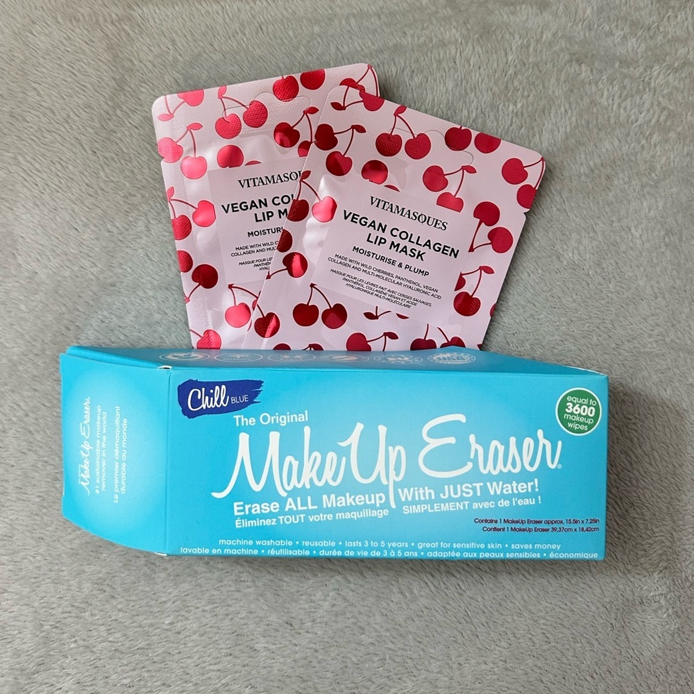 *Bundle* NIB Original MakeUp Eraser in Chill Blue + 2 Vegan Collagen Lip Masks